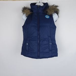 Aeropostale Blue Fur Hooded Puffer Vest S